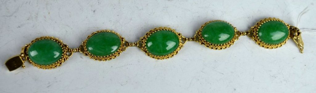 Guaranteed "A" 5 Jadeite Link Chinese 14K Bracelet (1 of 7)