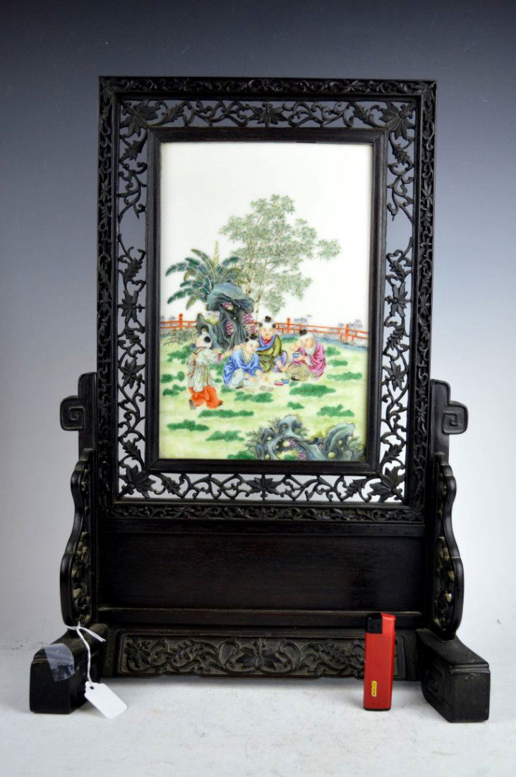 Good Chinese Republic Enameled Porcelain Screen (1 of 9)