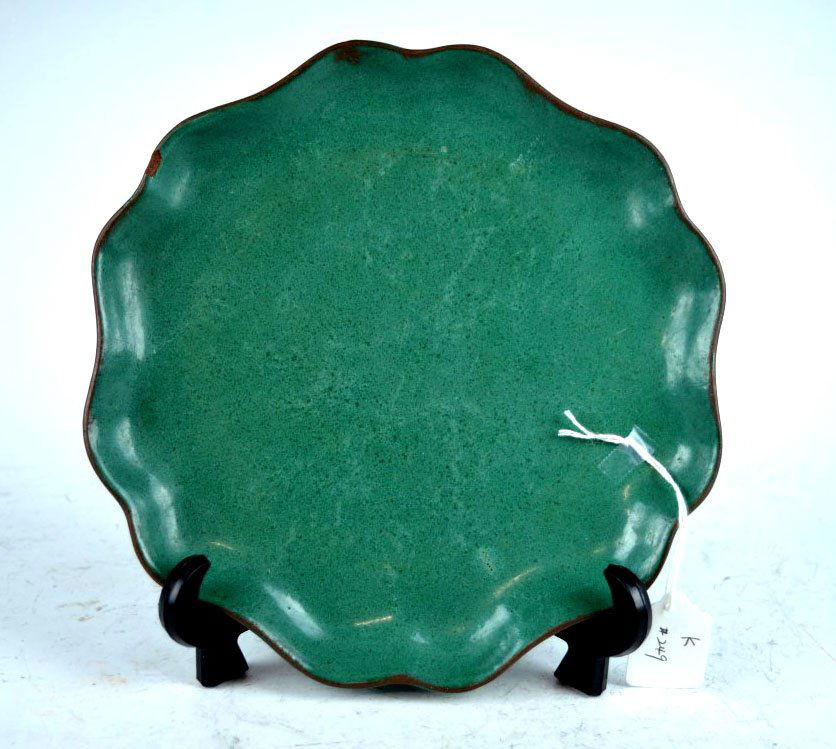 19th Century Chinese Enameled Yixing Foliate Plate (1 of 6)