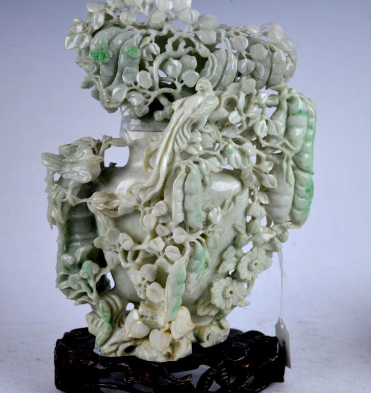 Large Chinese Jadeite Carved Pea Blossom Urn (1 of 9)