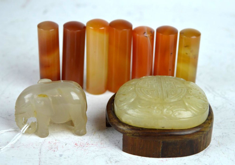 7 Chinese Carnelian Agate Seals, Elephant, & Stone (1 of 9)