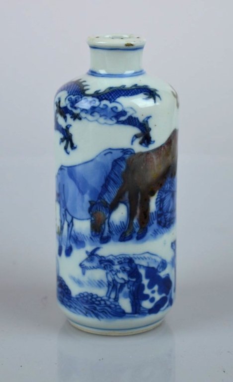 Large 19th C Chinese blue & red porcelain snuff (1 of 9)