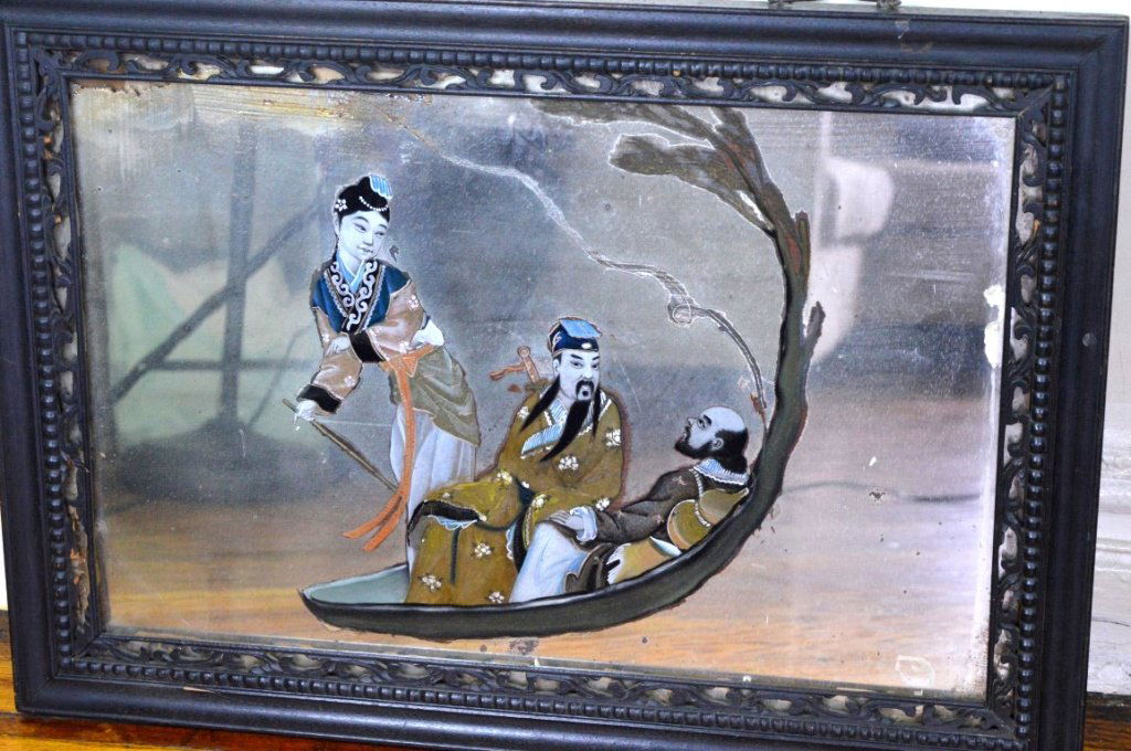 Chinese Mirror Reverse Painting of 3 Immortals (1 of 5)