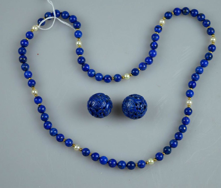 2 Carved Chinese Lapis Lazuli Beads & a Necklace (1 of 7)