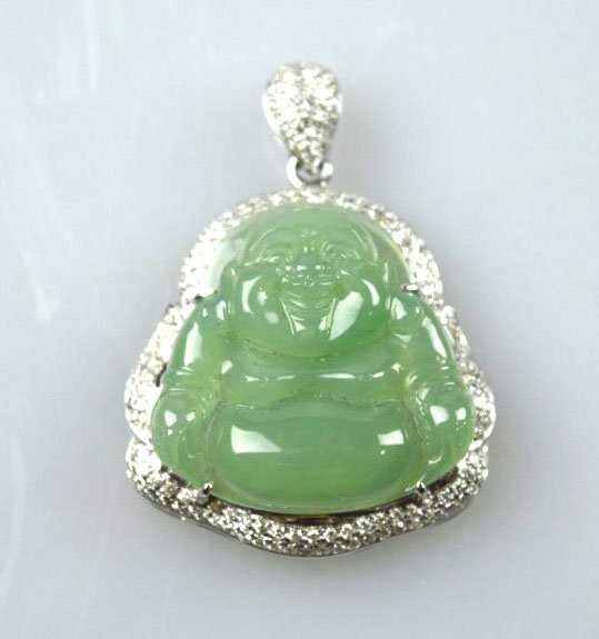 Chinese Carved Natural Jadeite Buddhai Pendant (1 of 7)