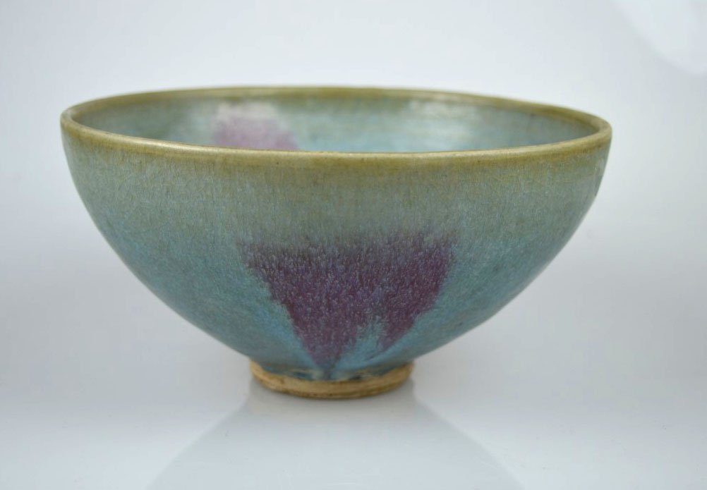 Chinese junyao style pottery bowl with red splash (1 of 8)