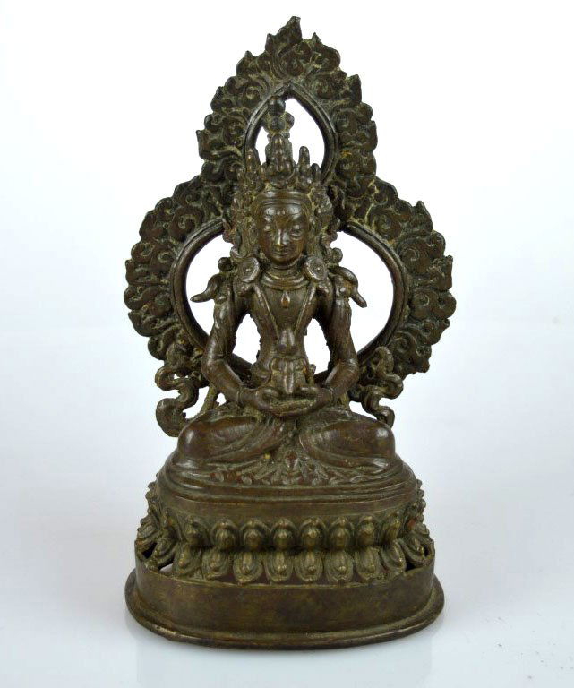 Old Chinese bronze seated Buddha on lotus throne (1 of 7)