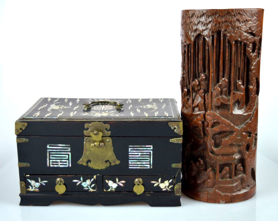 Chinese Shell & Lacquer Box & Bamboo Hat Stand (1 of 10)