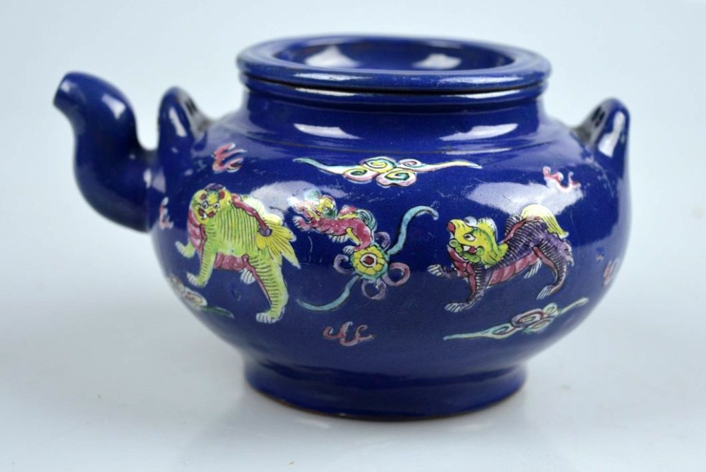 Good Chinese Blue Enameled Yixing Teapot (1 of 9)