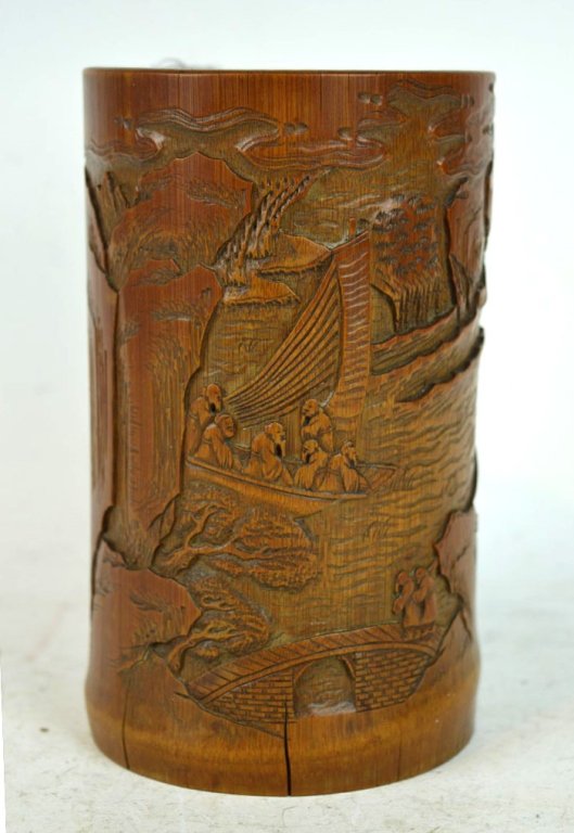 Finely Carved 19th C Chinese Bamboo Brush Pot (1 of 10)