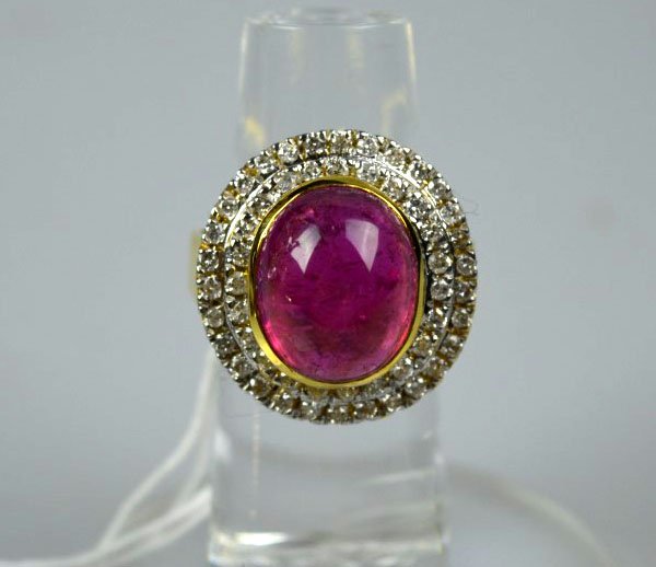 Chinese 13.5 Carat Tourmaline & Diamond 14K Ring (1 of 6)