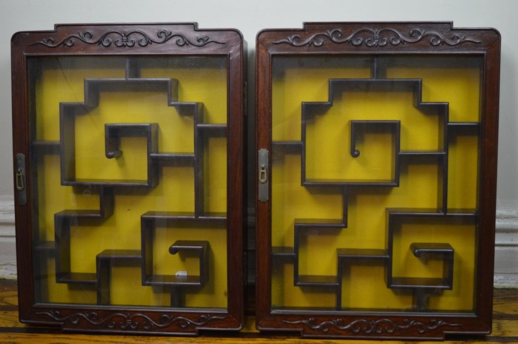 Pr Chinese Hardwood Hanging Snuff Bottle Cupboards (1 of 9)