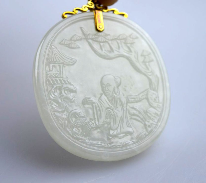 Very Fine Carved Chinese White Jade Zigang Plaque (1 of 9)