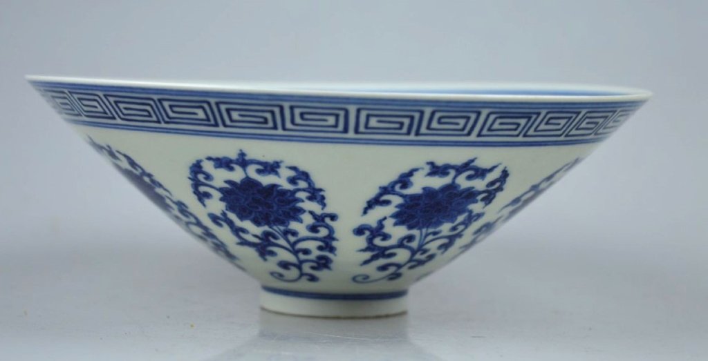 Chinese B & W Eggshell Porcelain Bowl: Chinese B & W Eggshell Porcelain Bowl; mark in underglaze blue on base. Good condition, small flake to outside edge. Diameter 6 1/4 inches (16 cm.).
