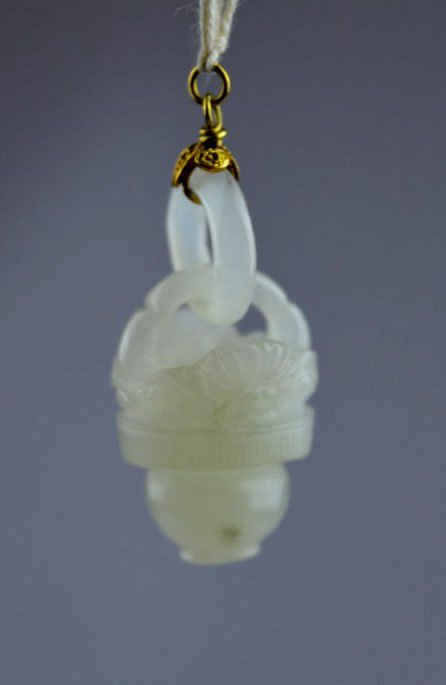 Chinese White Jade Miniature Flower Basket & Ring (1 of 7)