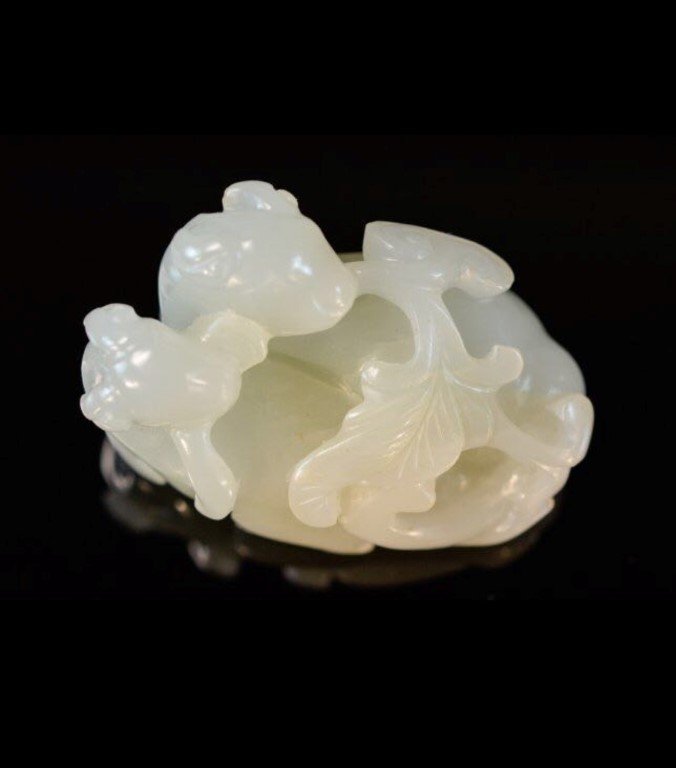 Fine Chinese White Jade Double Animal & Lingzhi (1 of 7)