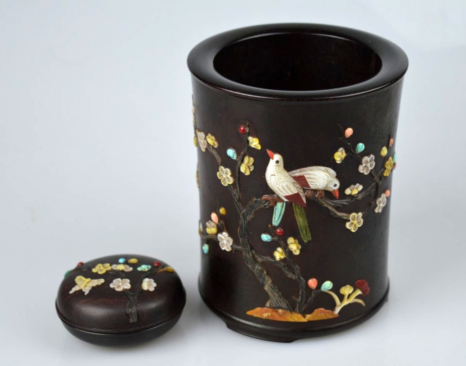 Fine Inlaid Chinese Black Wood Bitung & Paste Box (1 of 10)
