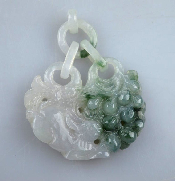 Rabbit & Grapes Chinese 2 Color Jadeite Plaque (1 of 8)