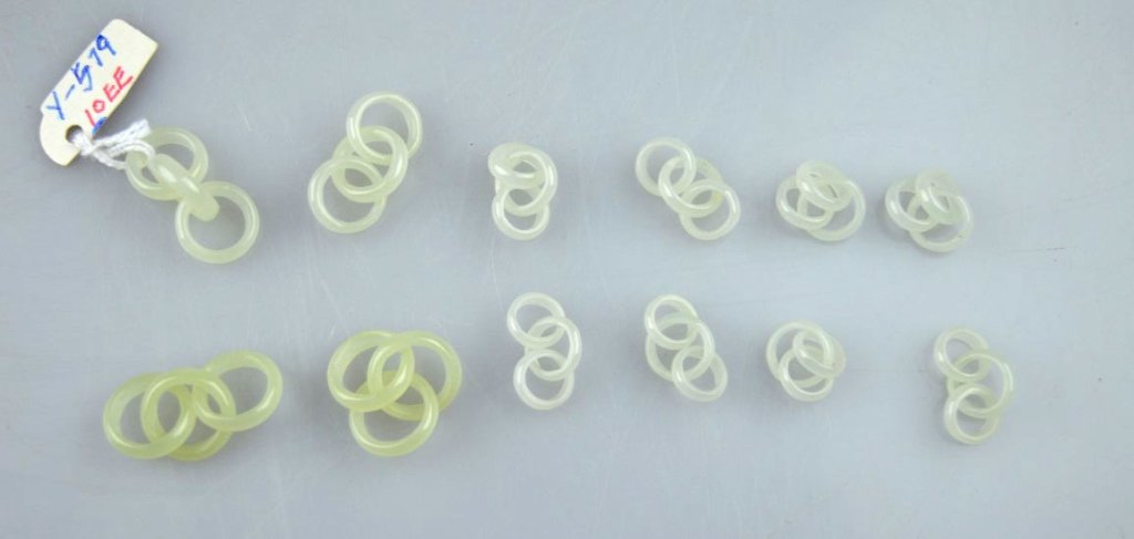 12 Chinese Carved 3-Ring White Jade Links (1 of 6)