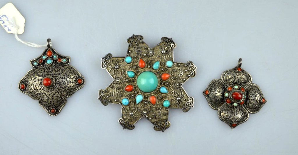 3 Pieces Old Chinese Wire & Precious Stone Jewelry (1 of 7)