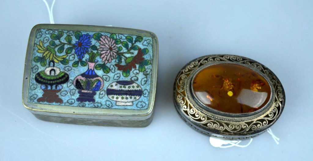 Chinese Cloisonne-Top Inkbox & Sterling  Amber Box (1 of 7)
