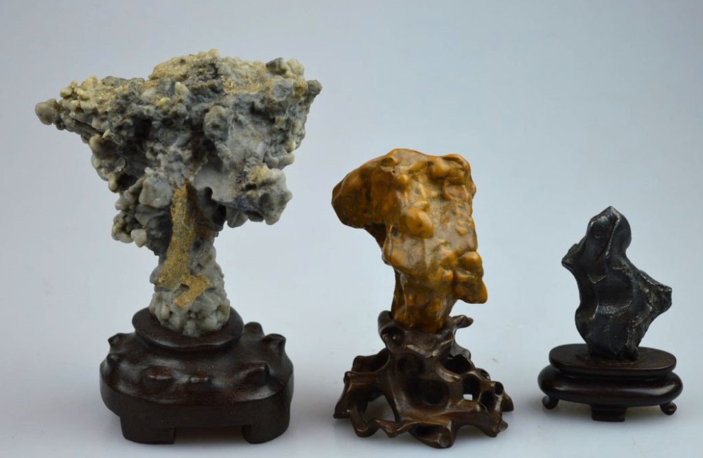 3 Chinese Hardwood Mounted Scholar's Small Rocks (1 of 7)