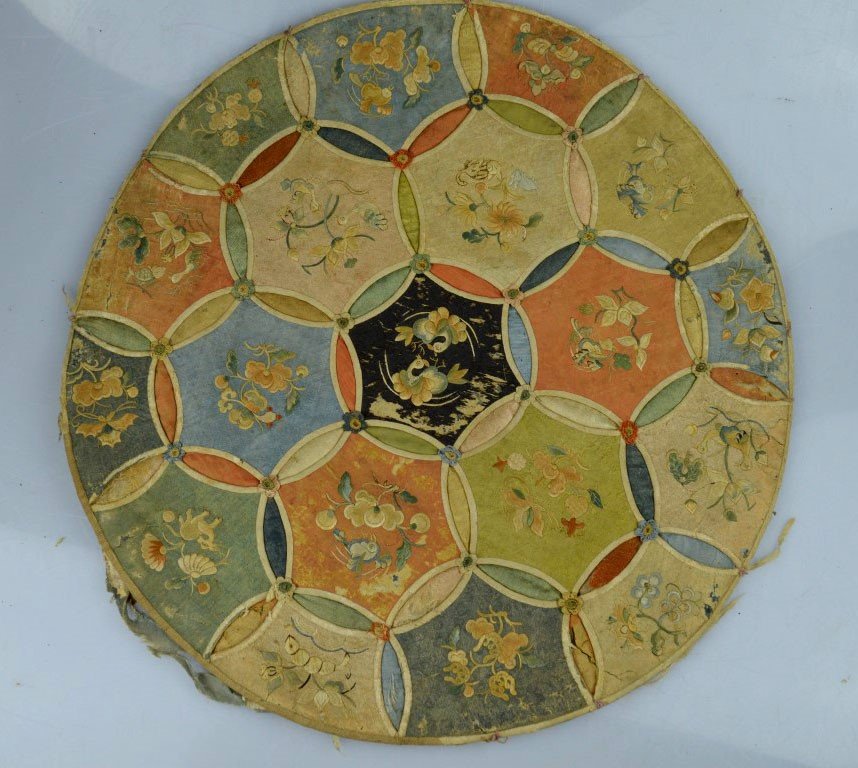 Round Silk Embroidered Chinese Fan or Mirror Case (1 of 6)