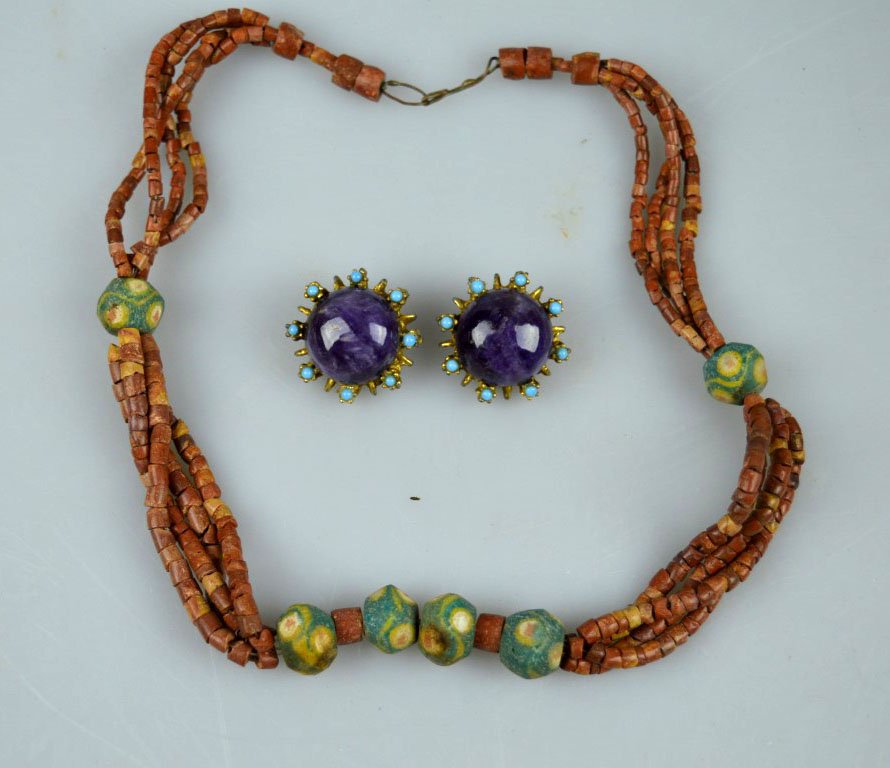 Middle Eastern Bead Necklace & Amethyst Earrings (1 of 8)