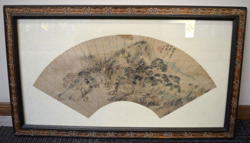 Antique Chinese Fan Painting, Country Landscape (1 of 7)
