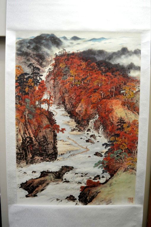 Chinese Print of Autumn River View Mounted Scroll (1 of 5)