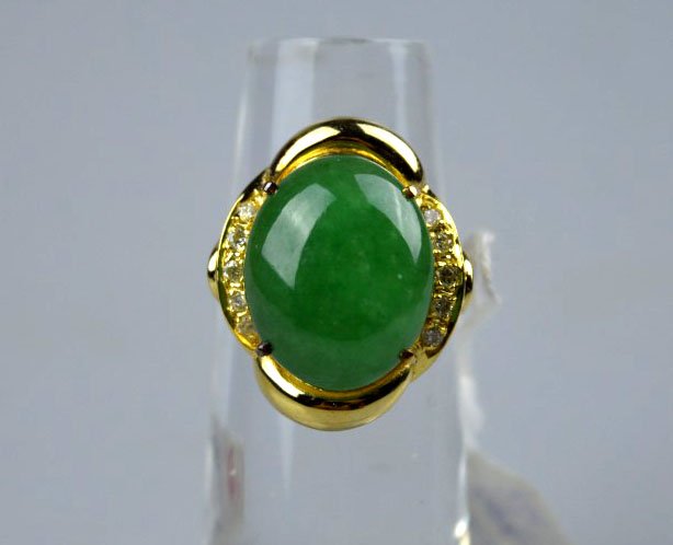Chinese Carved Natural Jadeite & Gold Ring (1 of 6)
