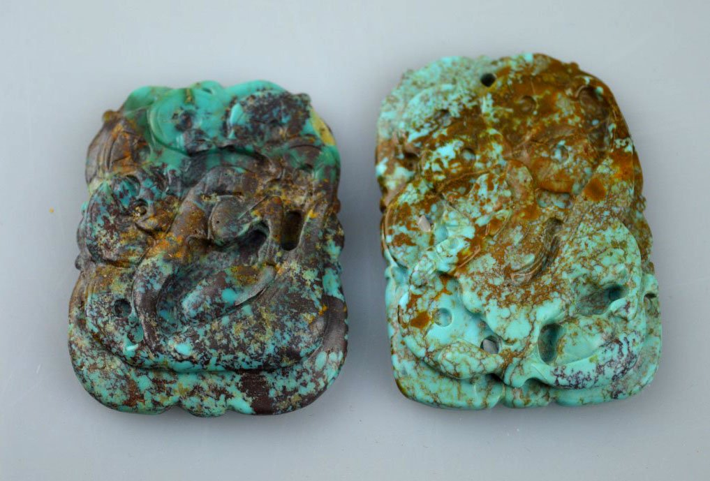 2 Chinese Carved Turquoise Plaques (1 of 10)