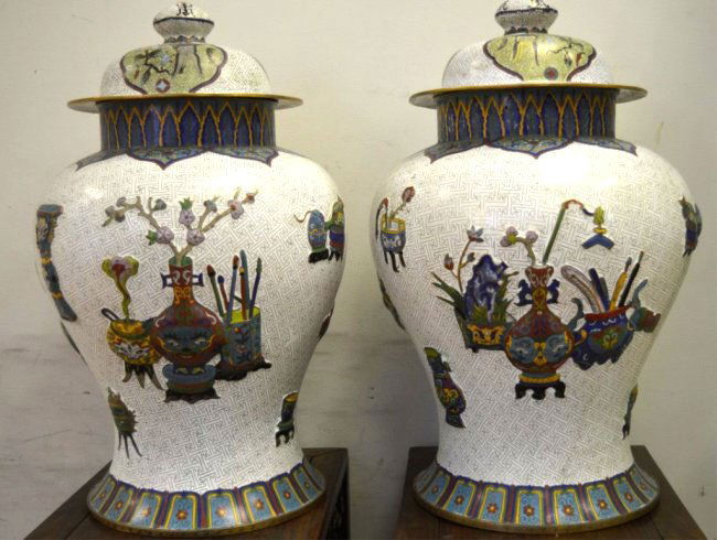 Qing Pr. Chinese Cloisonne Covered Urns (1 of 10)