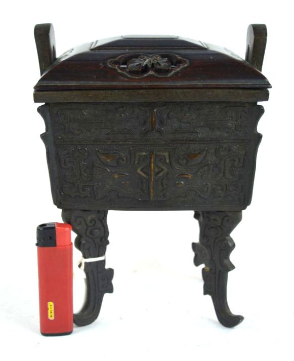 Chinese Metal Inlaid Bronze 4-Leg Incense Burner (1 of 10)