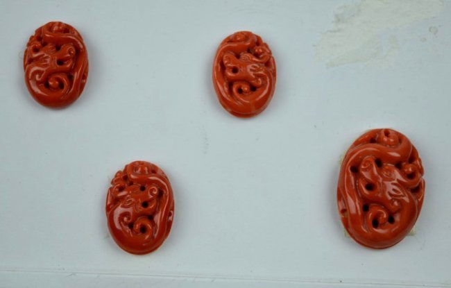 4 Well Carved Chinese Coral Set of Half Ovals (1 of 10)