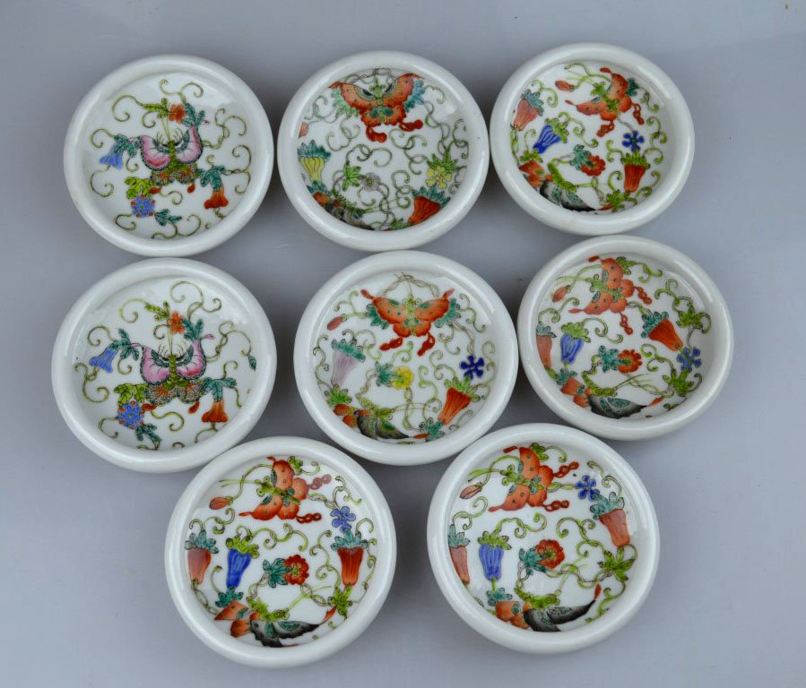 8 Enameled Chinese Porcelain Shallow Dishes (1 of 8)