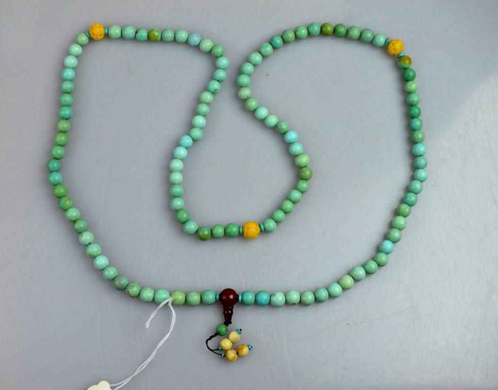 Chinese 108 Round Turquoise, 3 Soapstone Beads (1 of 7)