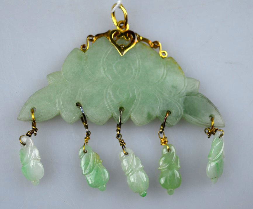 Antique Chinese Carved Natural Jadeite Pendant (1 of 6)
