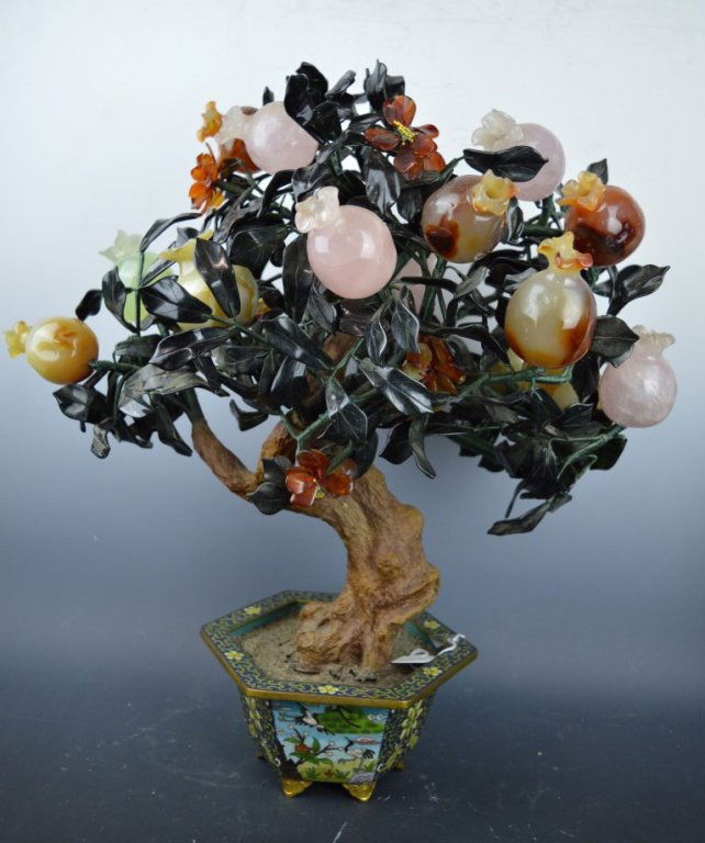 Large Chinese Carved Hardstone Tree in Planter (1 of 10)