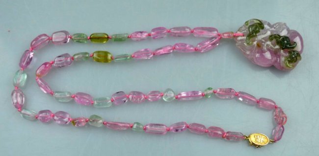 Carved Chinese Tourmaline Pendant & Beads (1 of 10)
