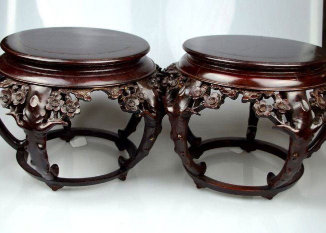 Pr Good Chinese Carved Hardwood Stands (1 of 10)