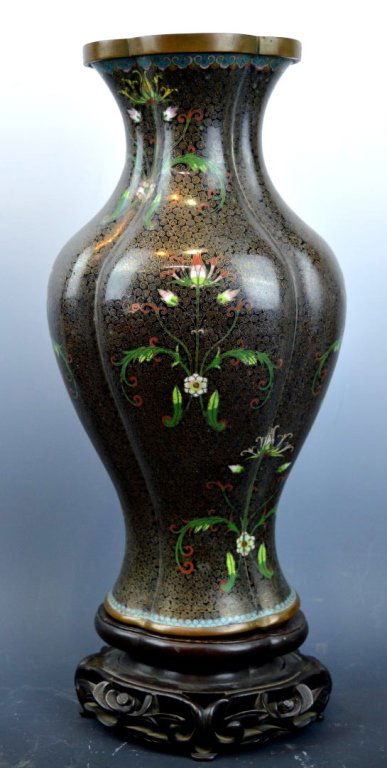 Old Chinese Black Cloisonne Quatrefoil Vase (1 of 8)