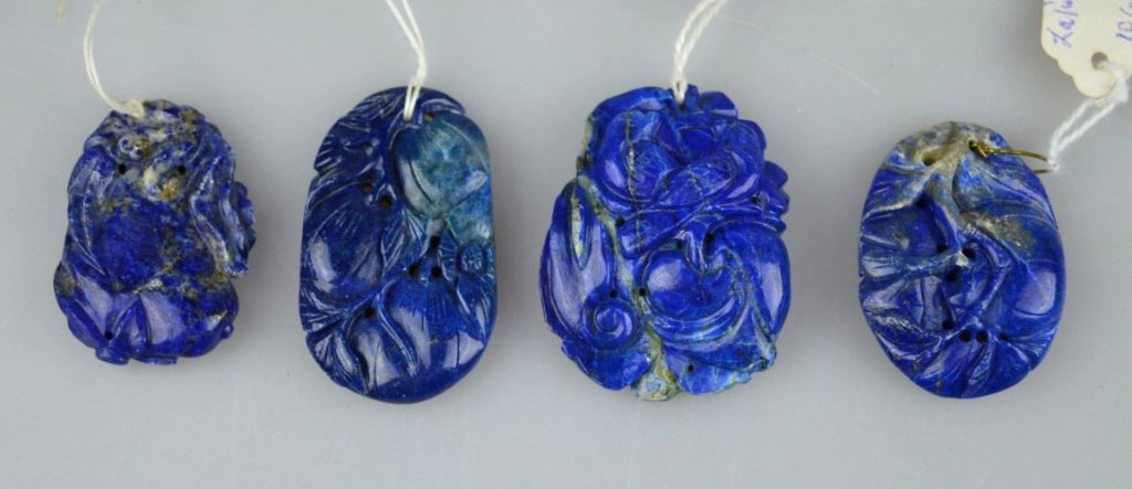 4 Chinese Well Carved Lapis Lazuli Pendants (1 of 5)