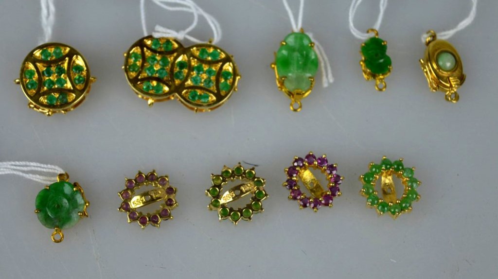 10 Jadeite Emerald Jewelry Parts marked 585, 14K (1 of 7)