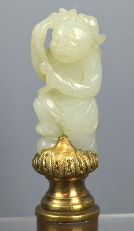 Antique Chinese Carved White Jade Boy & Lotus (1 of 7)