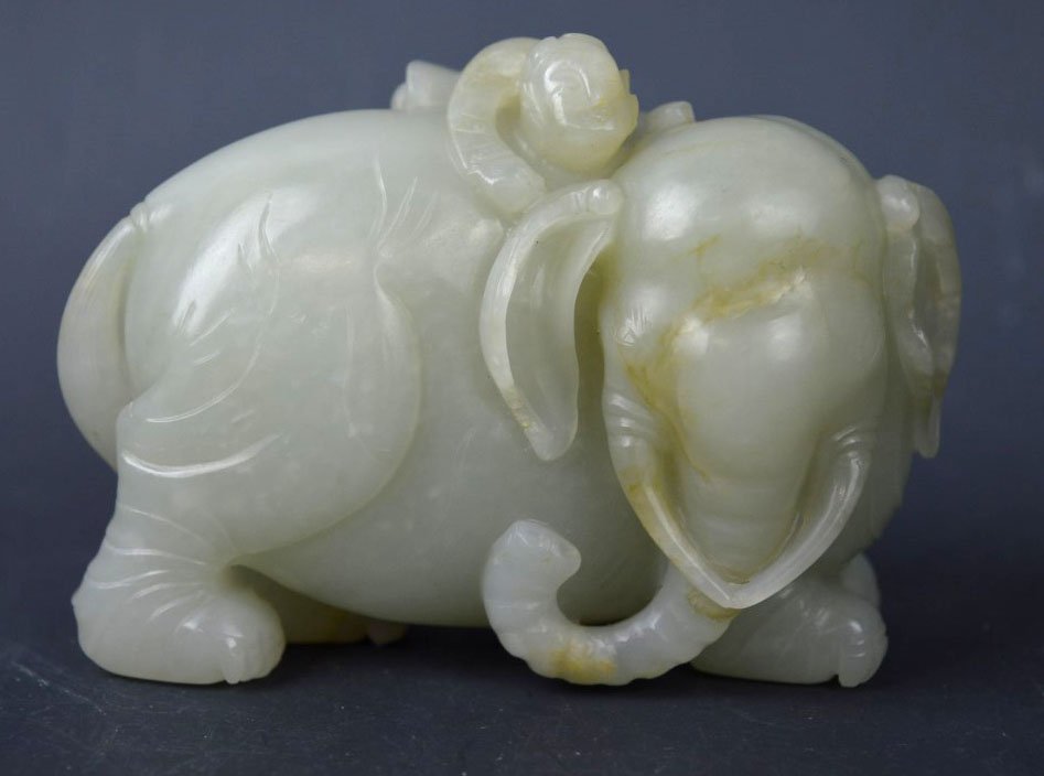 19th C Chinese Carved Jade Elephant & Boy (1 of 8)