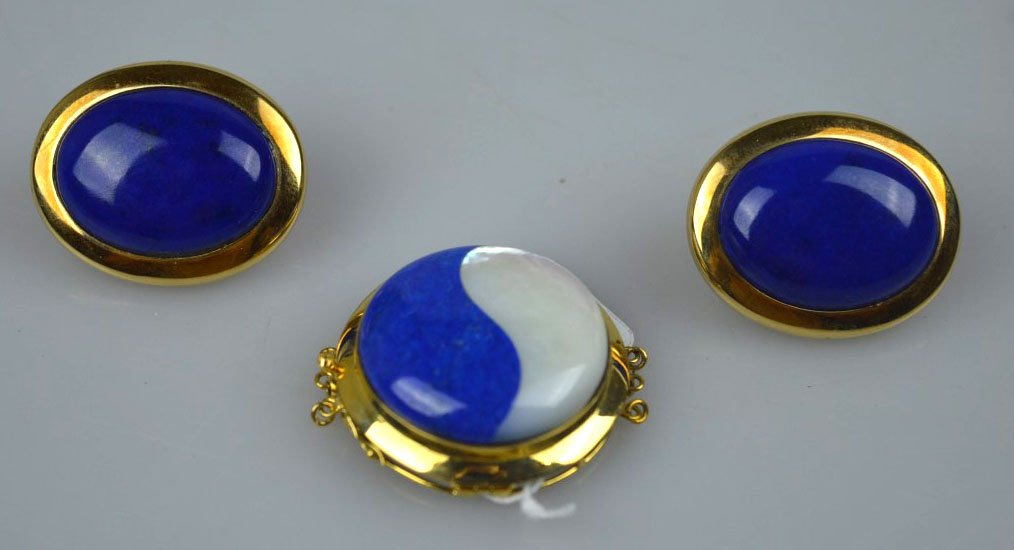 Chinese Lapis Lazuli in Gold Settings Marked 14K (1 of 6)