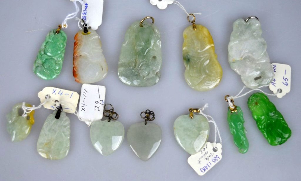 12 Assorted Stone & Jadeite Carved Pendants (1 of 5)