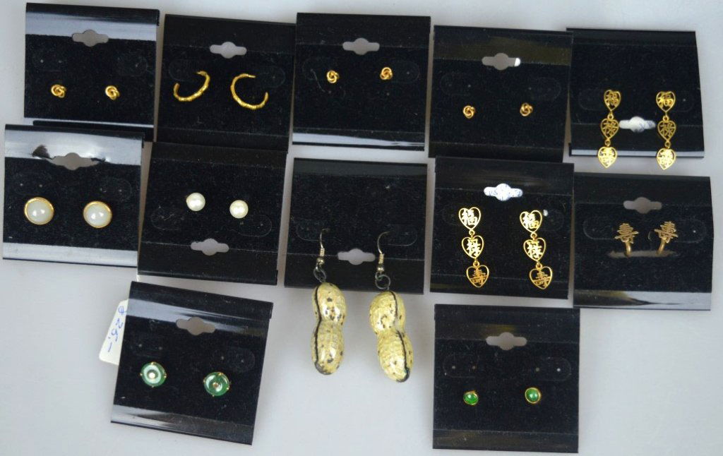 12 Pairs Earrings, the Gold Marked 14K or 585 (1 of 8)