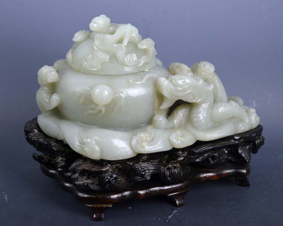 Large & Fine 18th C Chinese Carved Jade Dragon Pot (1 of 10)